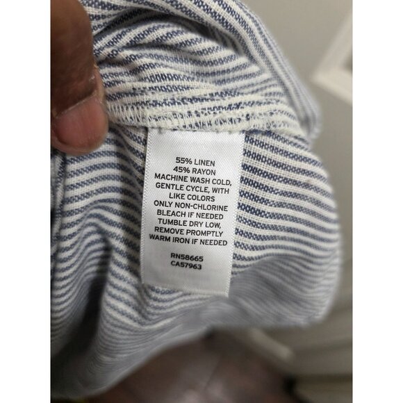 Nostrom Blue & White Striped Midi Tank Dress Drawstring Waist Linen Blend Size M - Picture 9 of 9